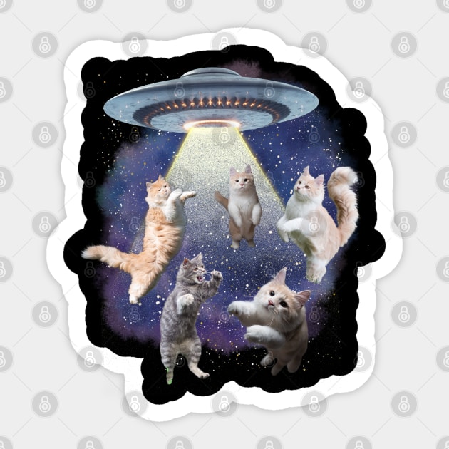 UFO Cat Abduction – Funny Floating Space Cats Sticker by Premachandra's Store